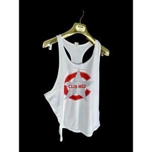 Vintage 80's Club Med Tank Top Back Tie Detail XL Athletic Club Beach Volleyball